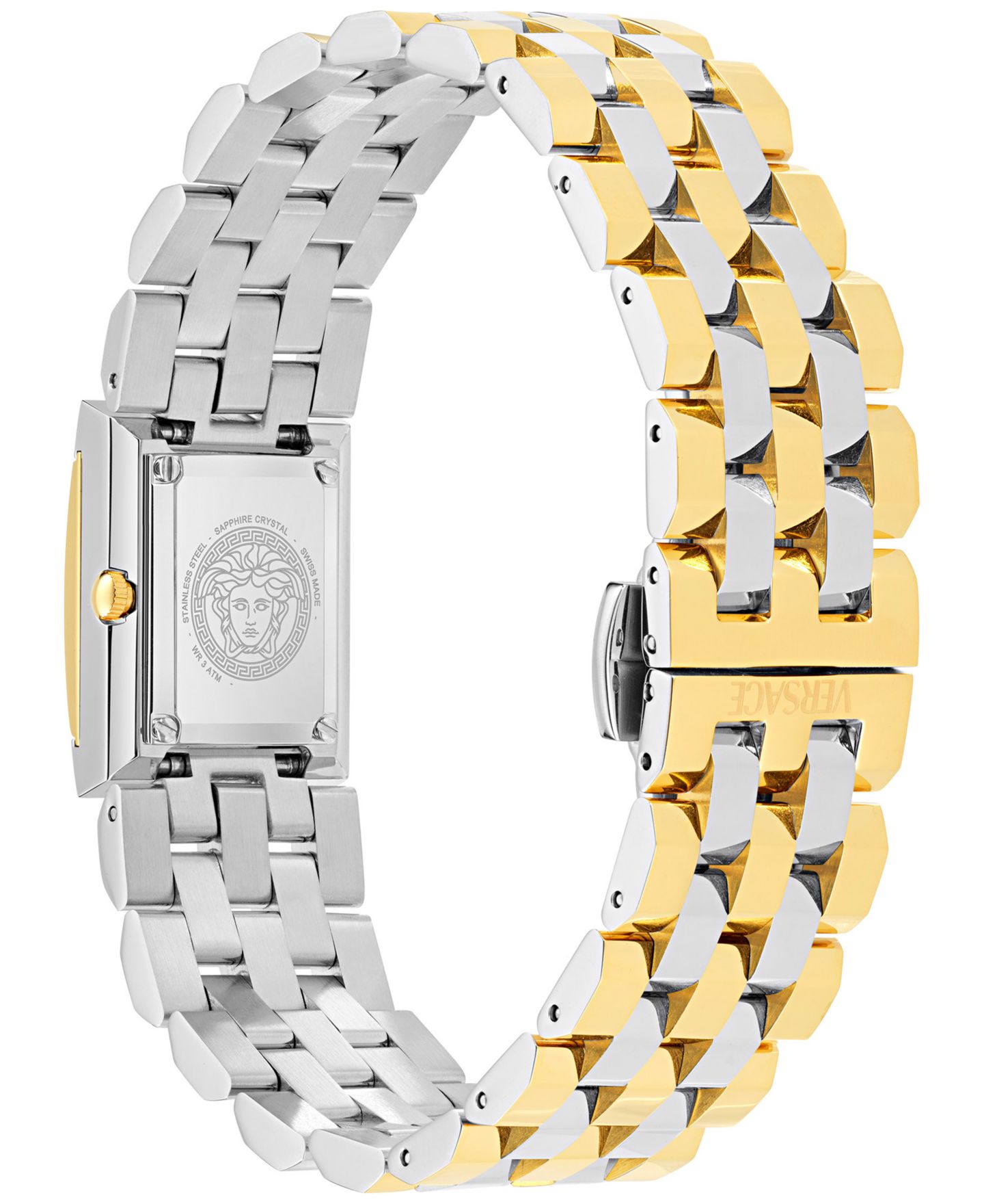 Женские часы Versace Swiss Reveal Square Two-Tone Stainless Steel Bracelet Watch 18x25mm — фото 5