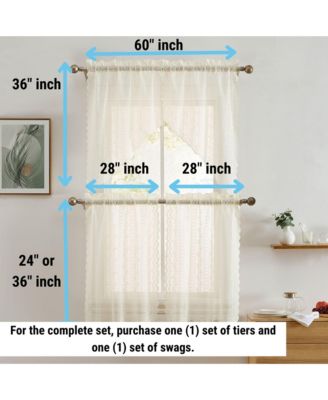 Sophia Floral Rod Pocket Lace Short Cafe Swags for Small Windows - 28 x 36 Inch Length (Ivory Swags, Set of 2)