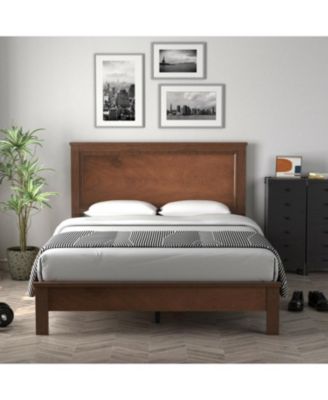 Bed Frame Platform Slat High Headboard Bedroom with Rubber Wood Leg