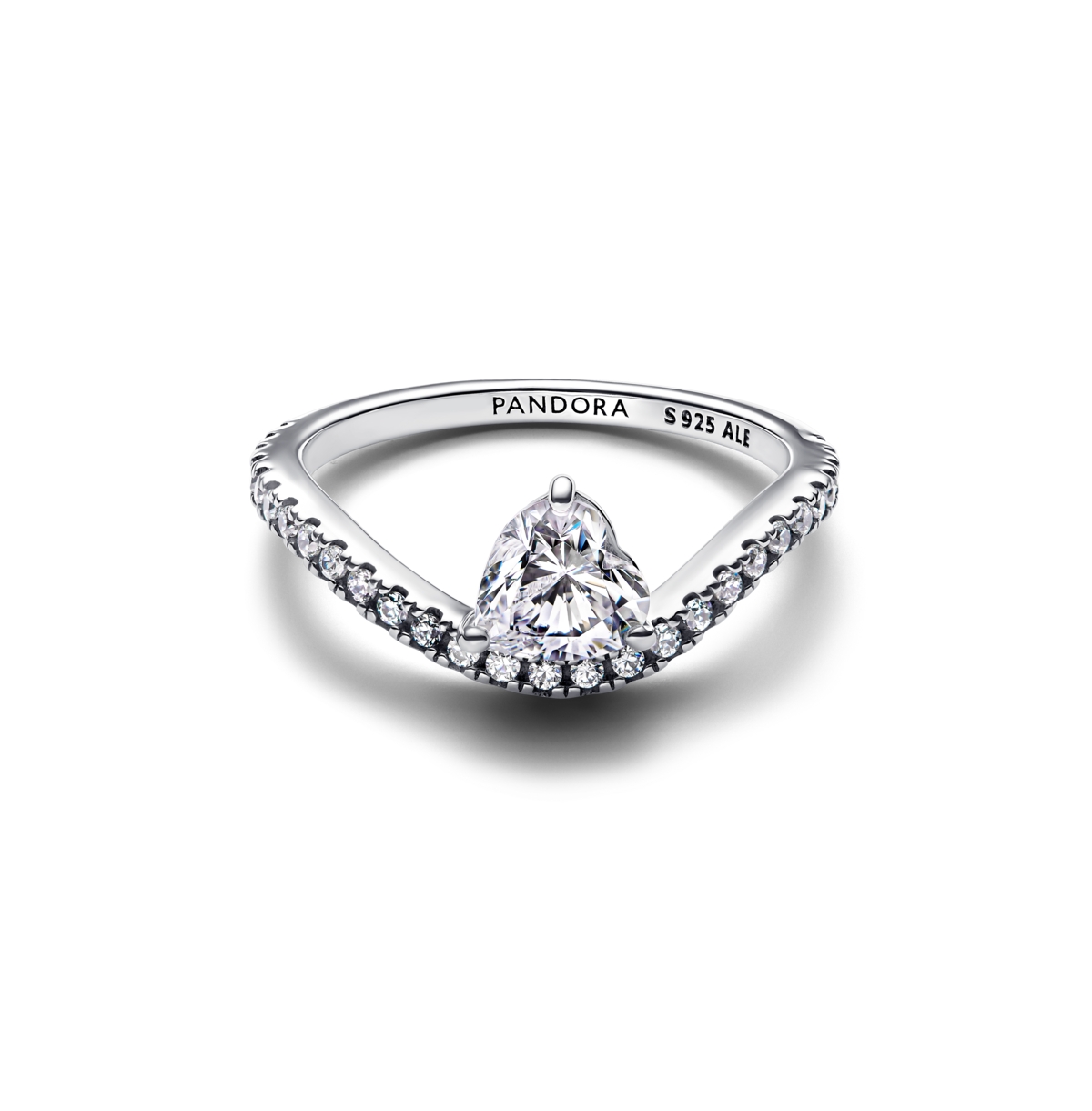 Pandora Sterling Silver Wavy Pave Heart Ring In Sterling Silver