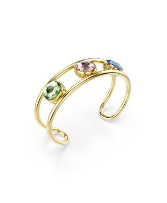 Chroma Cushion Cut Green Gold-Tone Plated Cuff Bracelet