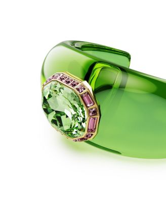 Dulcis Octagon Cut Pav&eacute; Green Gold-Tone Plated Cuff Bracelet