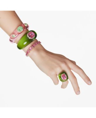 Dulcis Octagon Cut Pav&eacute; Green Gold-Tone Plated Cuff Bracelet