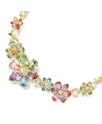 Idyllia Mixed Cuts Flower Multicolored Gold-Tone Plated Necklace