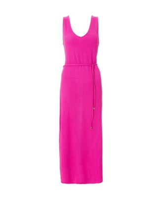 Women's V Neck Maxi Dress With Tie Belt Detail
