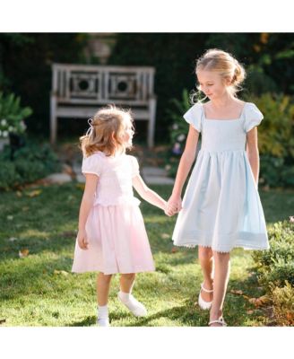 Toddler Girls Sateen Cap Sleeve Special Occasion Smocked Flower Dress