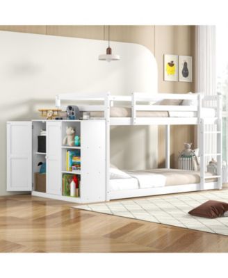 Bunk Bed with Convertible Bookcase and Ladder, Space-Saving Design for Kids' Rooms