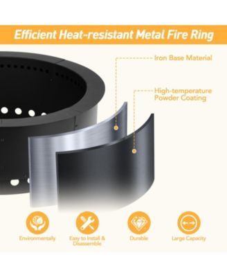 Round Smokeless Fire Pit Ring, 36 Inch Double Layer Heavy Duty Metal Fire Pit Insert Liner for Outside DIY Campfire Above or In-Ground, Black
