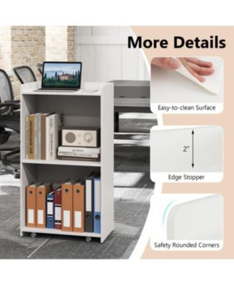 Rolling Podium Stand with 2 Shelves and Lockable Wheels