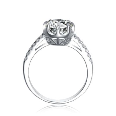Sterling Silver White Gold Plated with Clear Cubic Zirconia Solitaire Ring