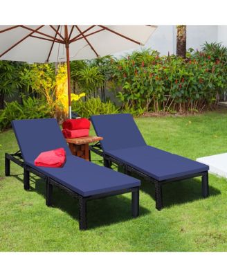 2PCS Patio Rattan Lounge Chair Chaise Recliner Adjust