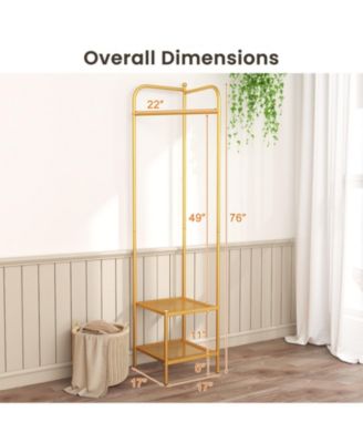 Corner Coat Rack with Top Hanger and 2 Mesh Shelves for Entryway, Hallway, Living Room, or Bedroom Storage