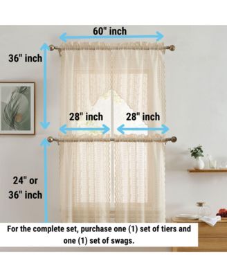 Sophia Floral Rod Pocket Lace Short Cafe Swags for Small Windows - 28 x 36 Inch Length (Taupe Swags, Set of 2)