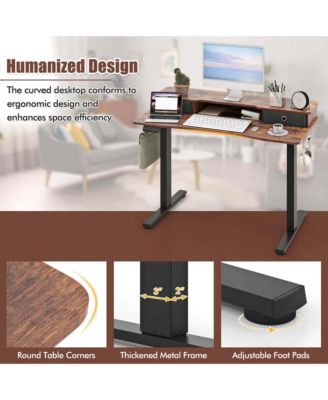 48"x 24" Electric Standing Desk with 2 Drawers Monitor Stand Storage Shelf