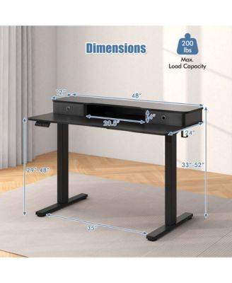 48"x 24" Electric Standing Desk with 2 Drawers Monitor Stand Storage Shelf