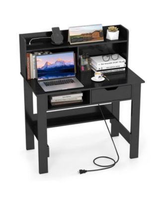 Computer Desk with Power Outlets, USB Ports, and Type-C for Convenient Charging and Workspace Organization