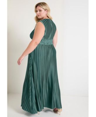 Women's June + Vie Boatneck Plisse Cap-Sleeve Maxi Dress