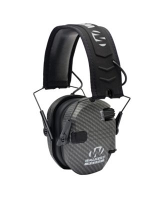 Razor Slim Electronic Muff (Carbon) Bundle with Walkie-Talkie Attachments Gel Filled EARPAD Shooting Glasses and Microfiber Cleaning Cloths (10 Items)