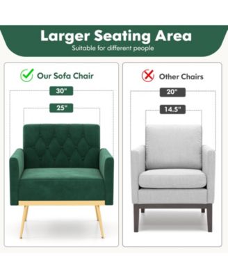 Modern Velvet Accent Chair with Button Tufted Back Metal Legs and Adjustable Foot Pads