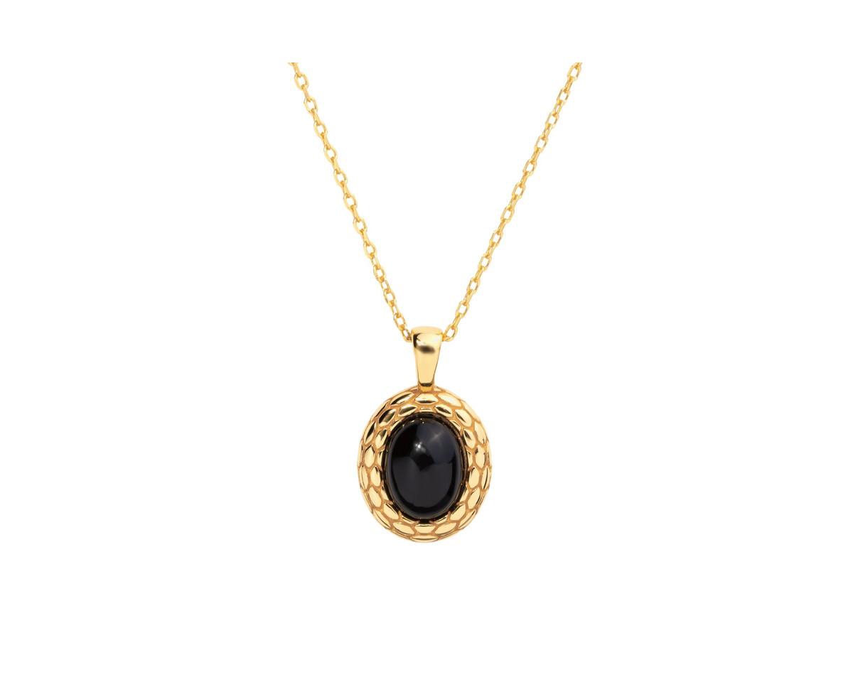 Snake Onyx Pendant Necklace in 14K Gold-Plated Sterling Silver - Gold