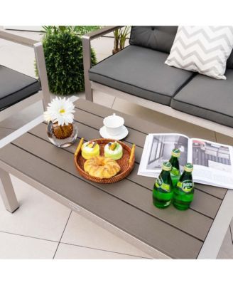 2 PCS Patio Aluminum Sofa Set Coffee Table Cushioned Loveseat WPC Armrests