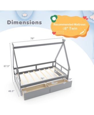 Wooden House Bed with Roof Design and Secure Guardrail