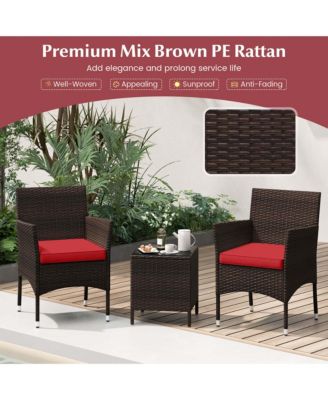 3 PCS Outdoor Conversation Set with Cushioned Seat & Tempered Glass Tabletop
