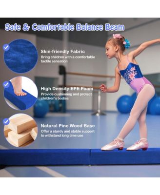 8 FT Folding Gymnastic Beam with Anti-slip Base Pine Wood Frame Carrying Handle