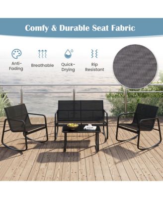 8 PCS Rocking Bistro Set Patio Furniture Set w/ Loveseat Rocking Chairs & Coffee Table