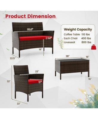 4 PCS Patio Furniture Set w/Washable Cushions & Tempered Glass Coffee Table