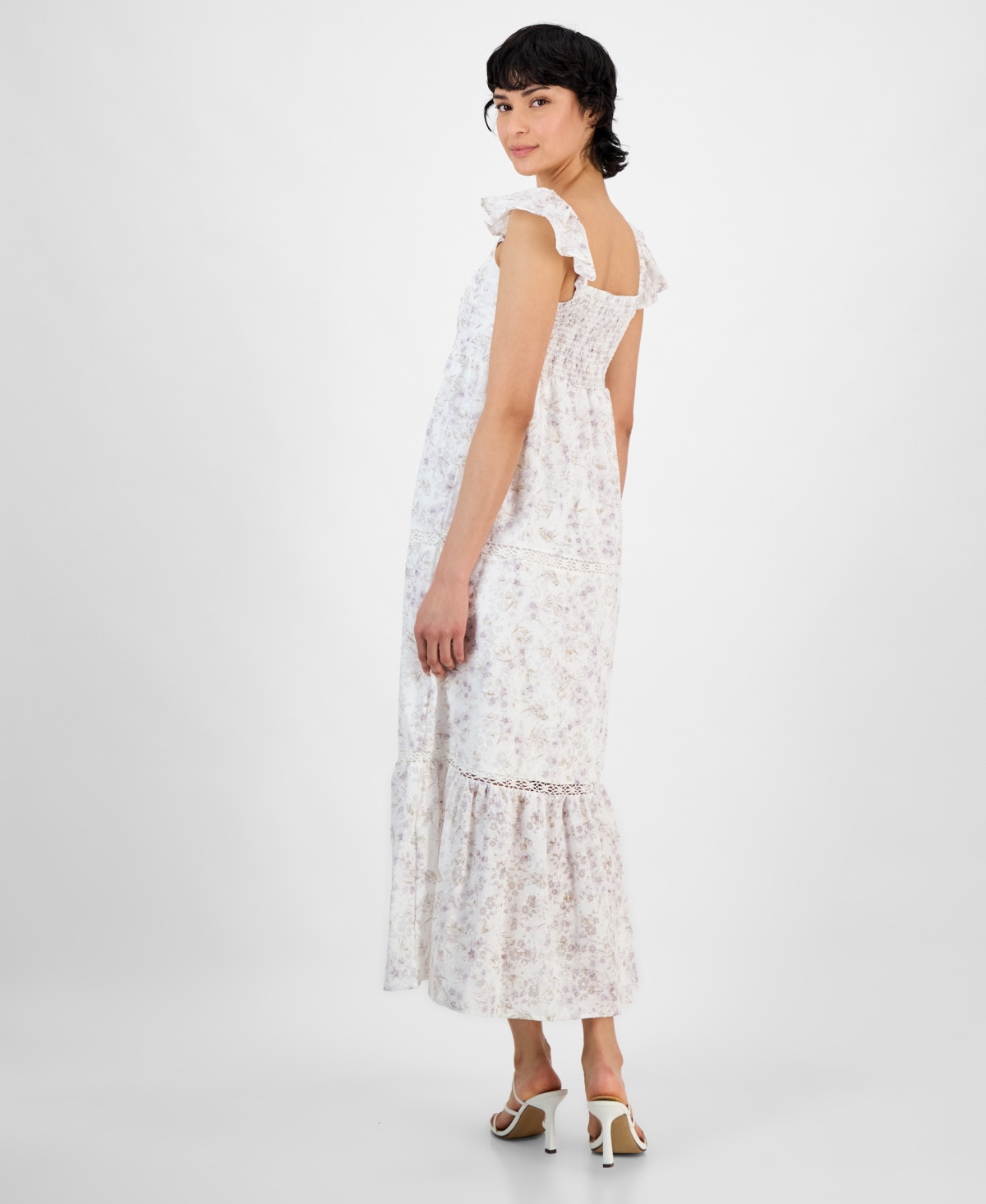 And Now This Women's Empire-waist Crochet-trim Maxi Dress, Regular & Petites, Exclusively At Macy's In Lilac Floral