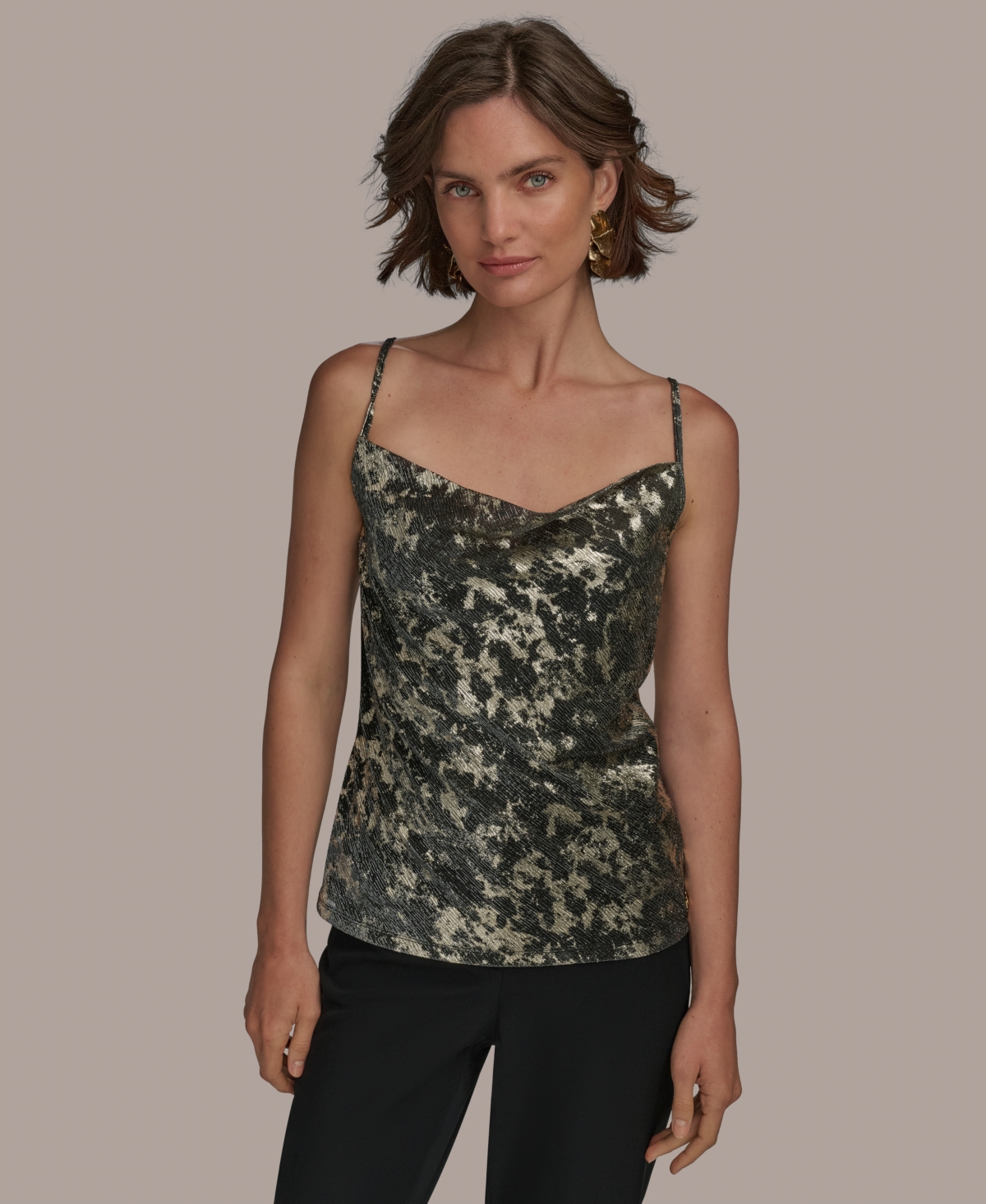 Shop Donna Karan Women's Metallic Strappy Camisole In Black,gold