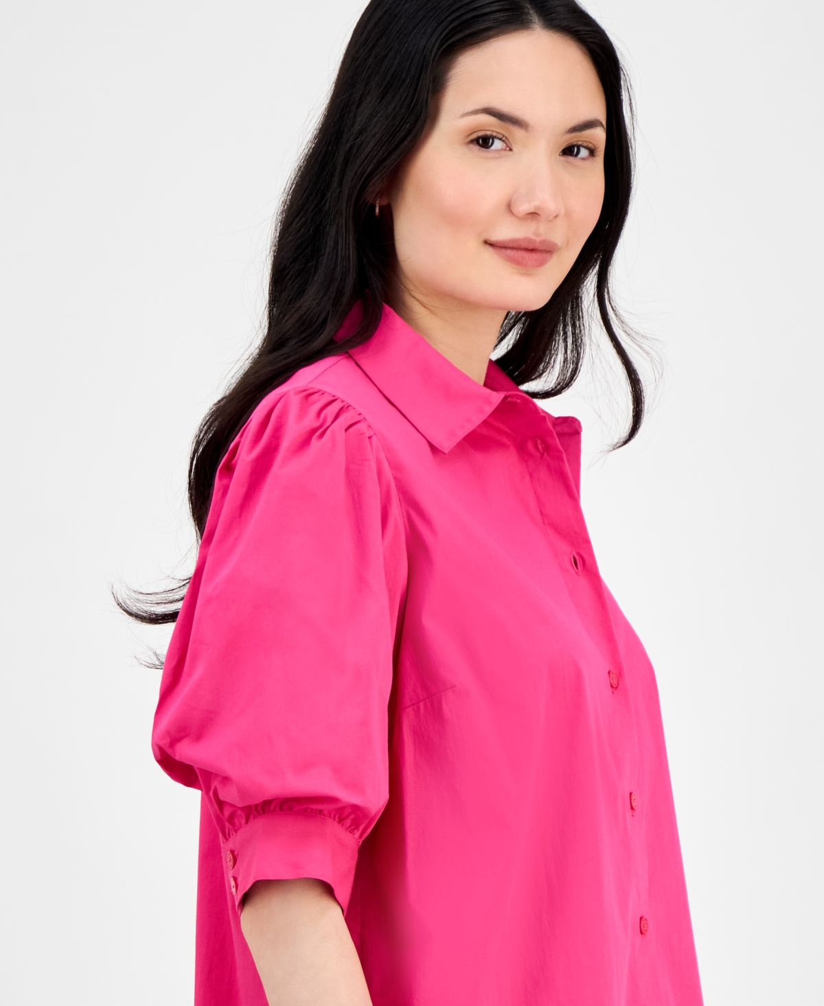 T Tahari Women's Button-front Short-blouson-sleeve Shirt In Tulip Pink