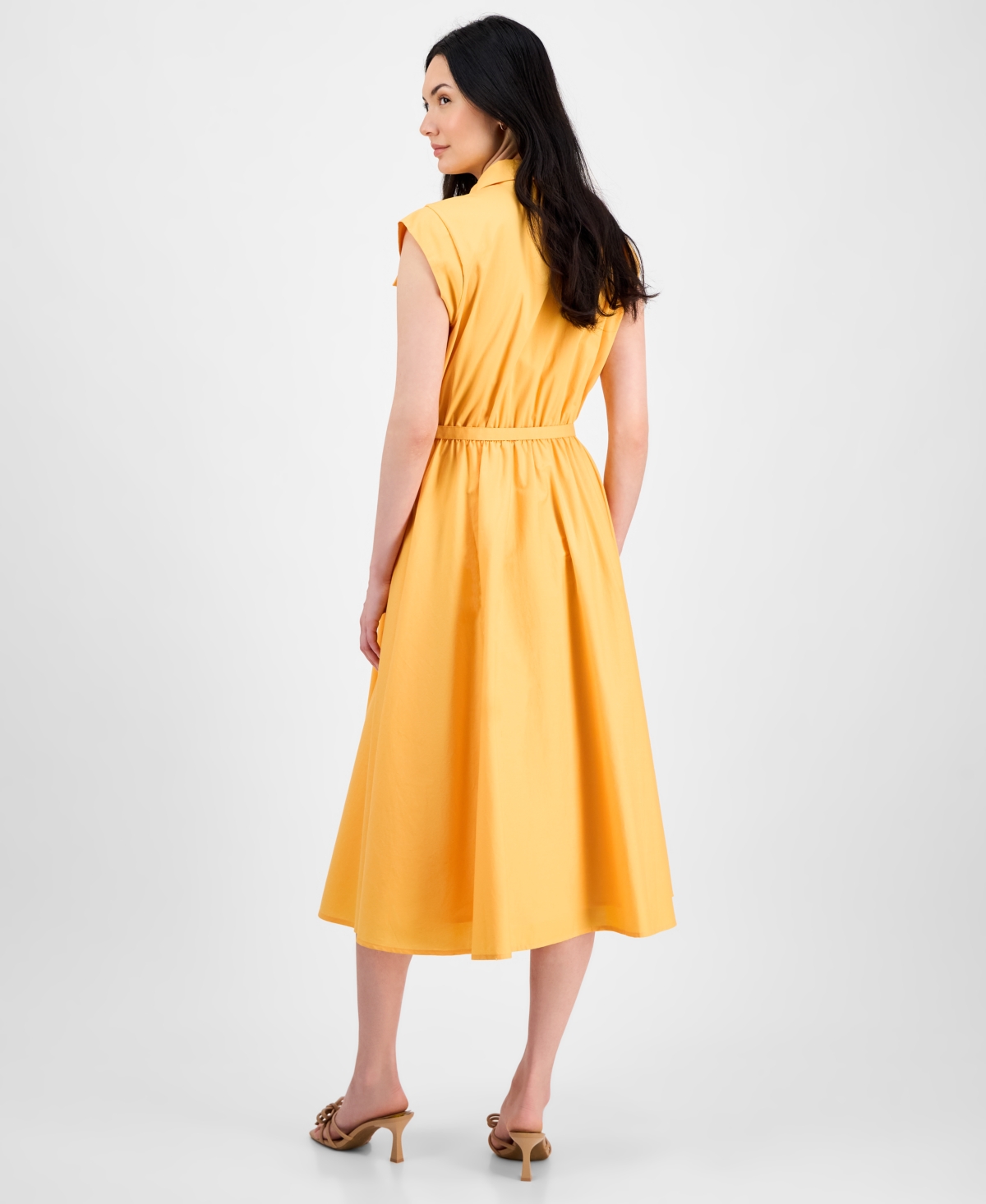 T Tahari Women's Spread-collar Button-front Midi Dress In Mango Slice