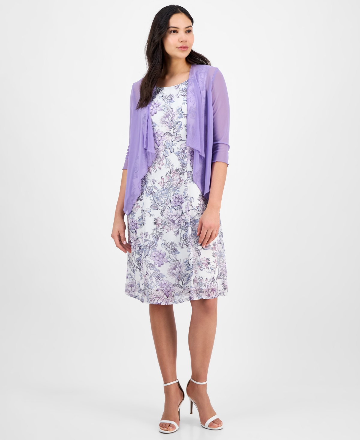 Women's 2-Pc. Open-Front Jacket & Floral Dress Set - Orchid