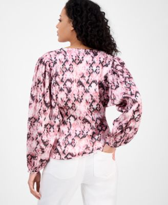 Women's Printed Long-Sleeve V-Neck Blouse