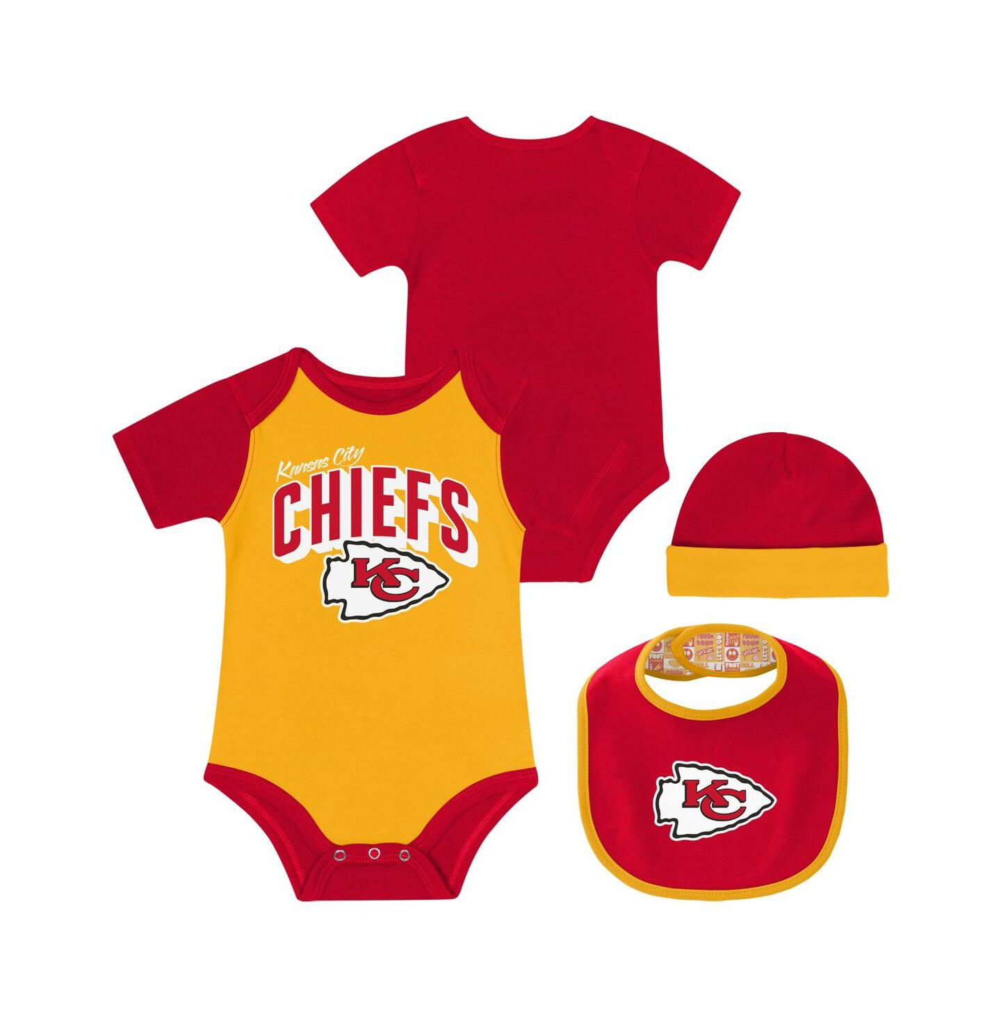 Комплекты Outerstuff Kansas City Chiefs Dynamic Duo Bodysuit, Bib Knit Hat Set для малышей — фото 1
