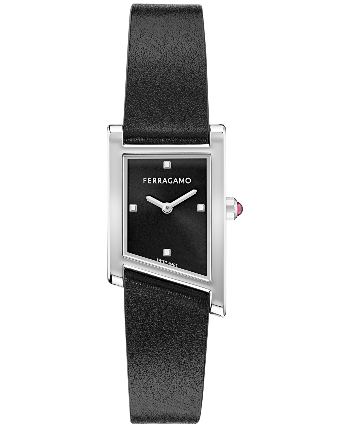 Ferragamo Women's Swiss Asymetrique Black Leather Strap Watch 22x36mm In Stainless