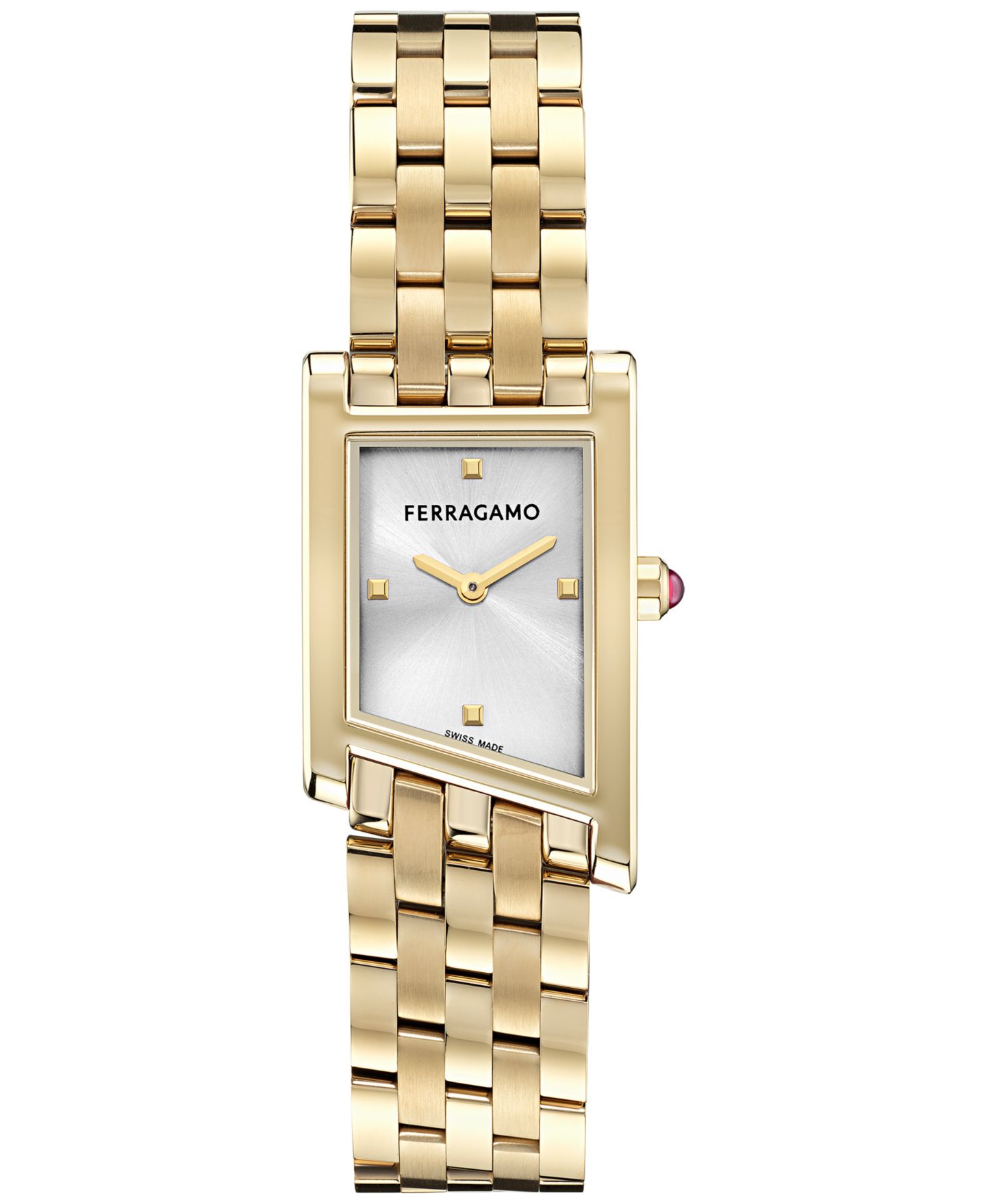 Женские часы Ferragamo Swiss Asymetrique Gold Ion Plated Bracelet Watch 22x36mm — фото 1