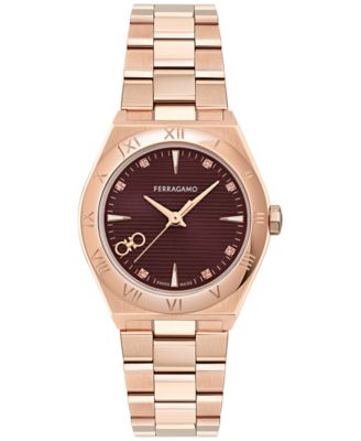 Ferragamo - Women's Swiss Vega Upper East Diamond Accent Rose Gold Ion Plated Bracelet Watch 28mm