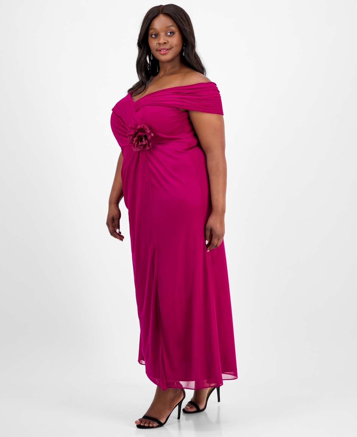 Alex Evenings Plus Size Rosette-trim Slit-front A-line Dress In Magenta