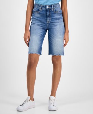 Women's High-Rise Raw-Edge Denim Shorts