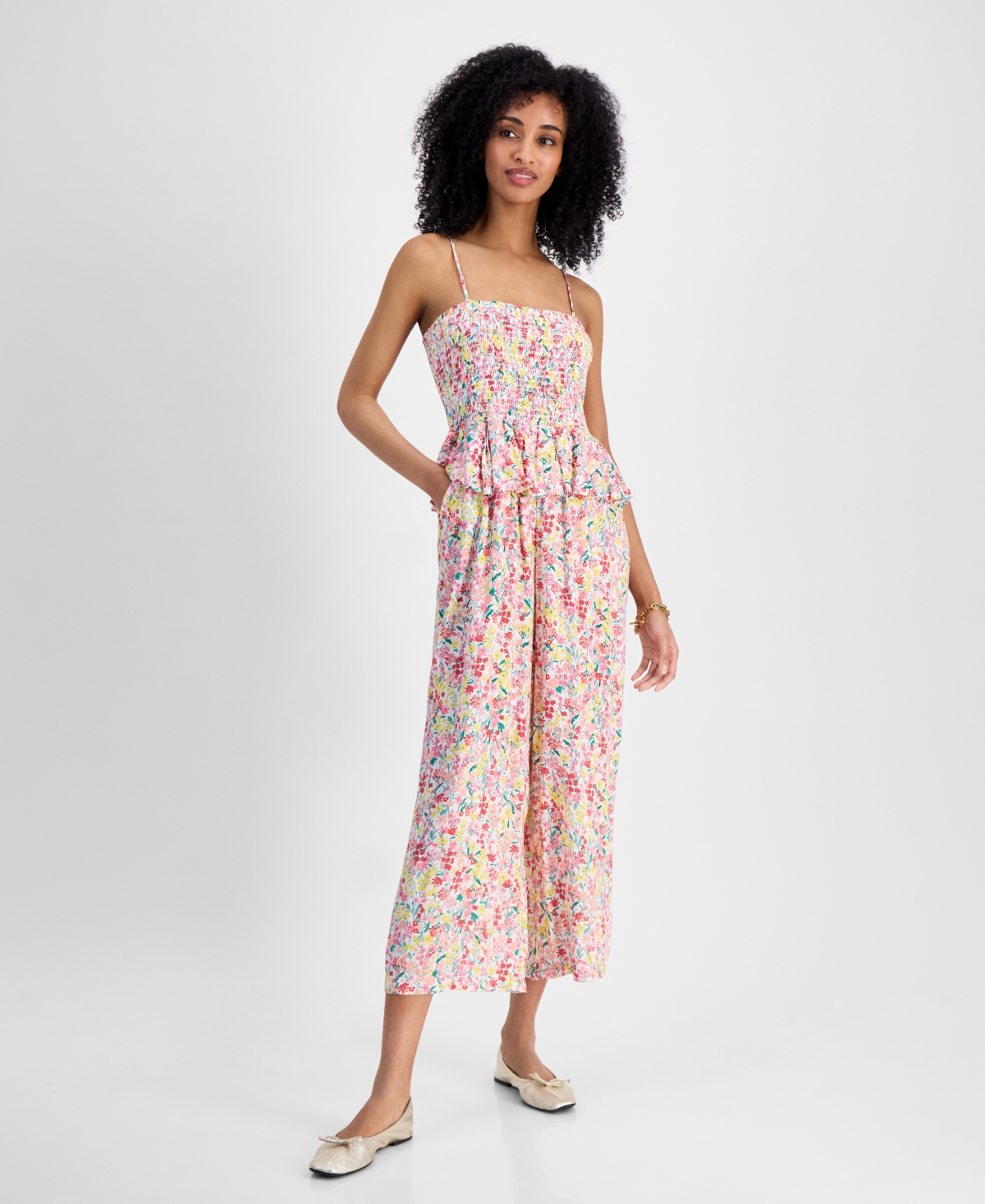 Women's Country Flair Peplum Jumpsuit - Ivory Multi