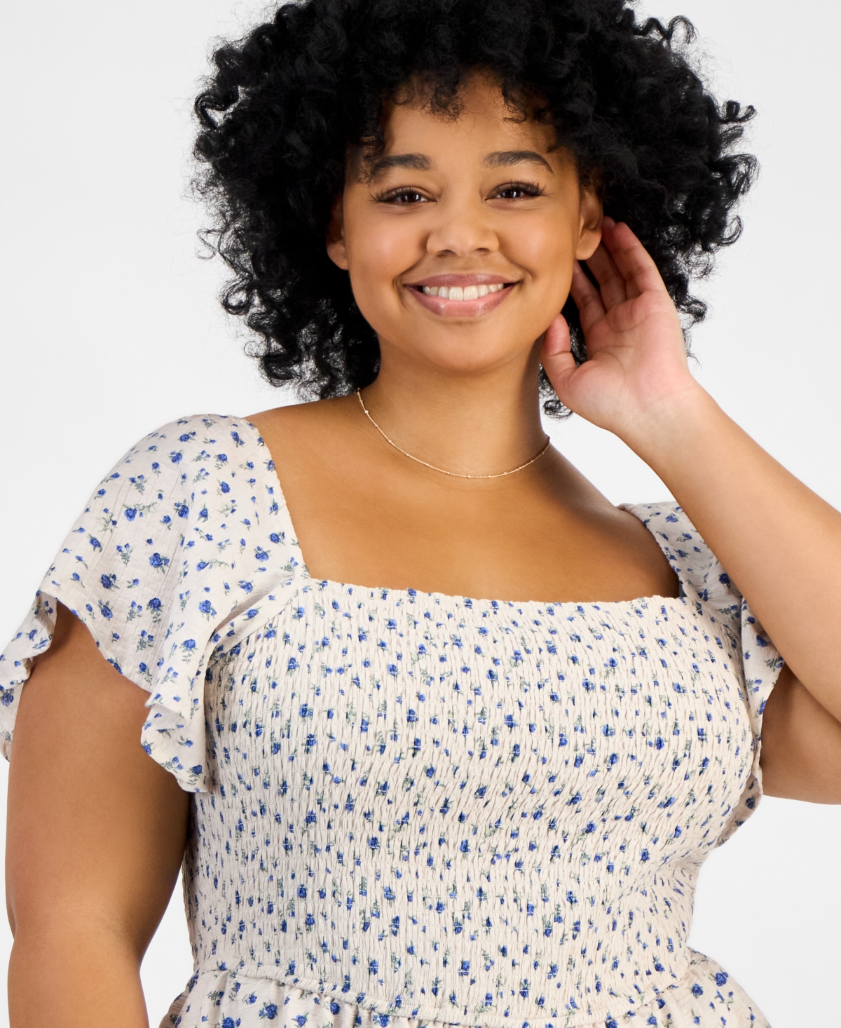 And Now This Trendy Plus Size Tiered Floral Maxi Dress, Exclusively At Macy's In Cream Blue Floral