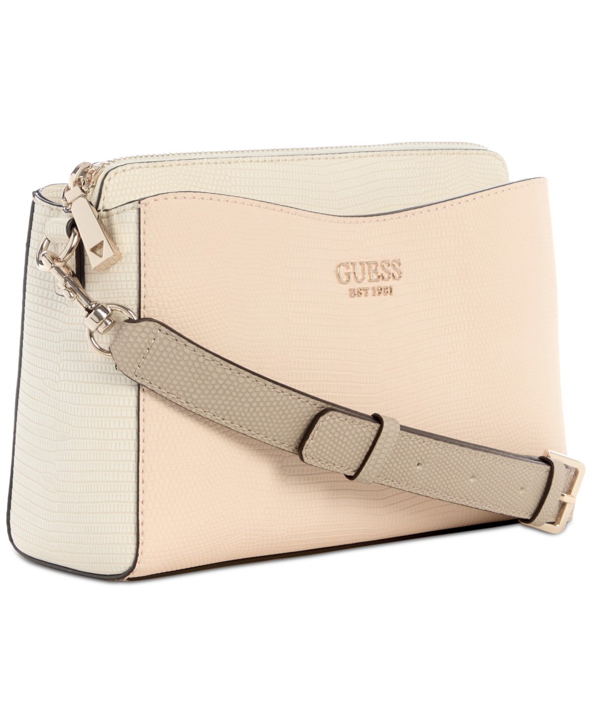 Shop Guess Lyndi Small Triple Compartment Girlfriend Crossbody In Blush,taupe Multi