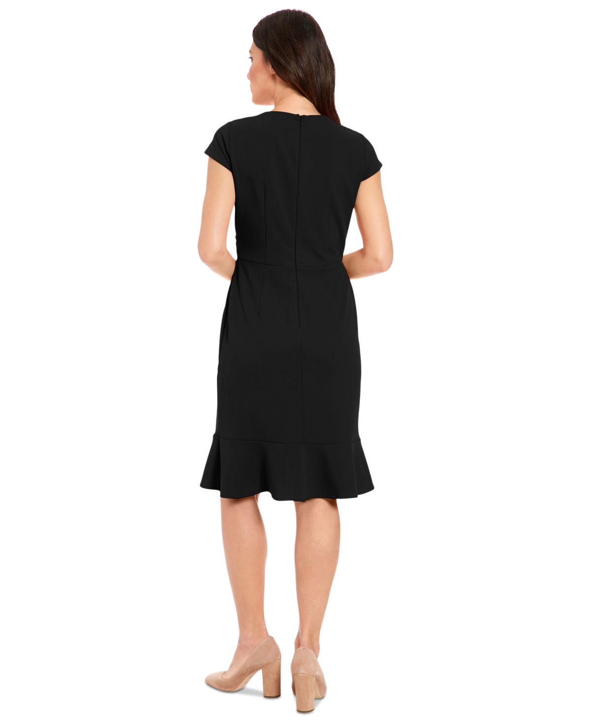 London Times Plus Size Pleated Flounce Surplice Dress In Black
