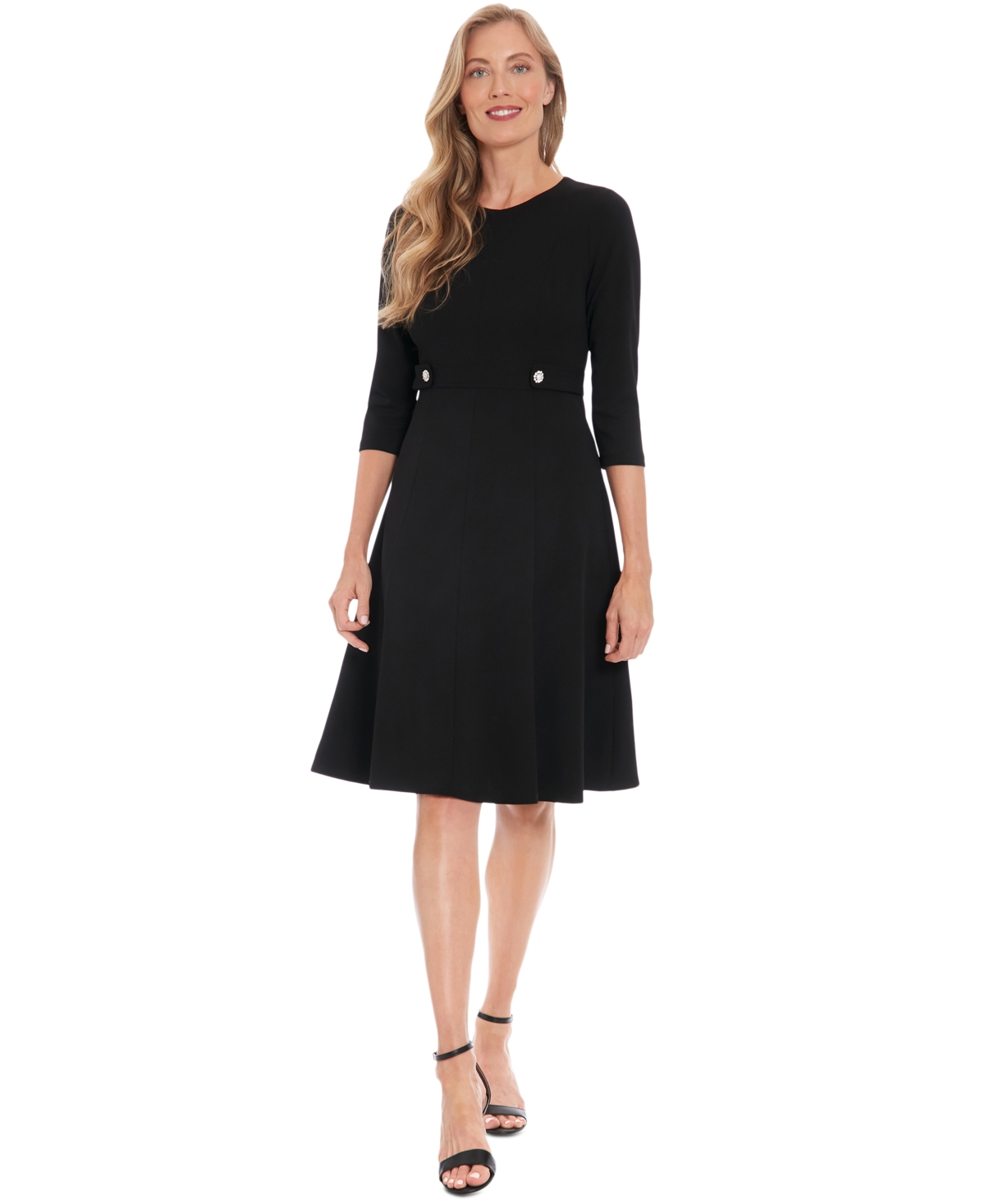London Times Petites Womens Solid Polyester Wear To Work Dress In Black