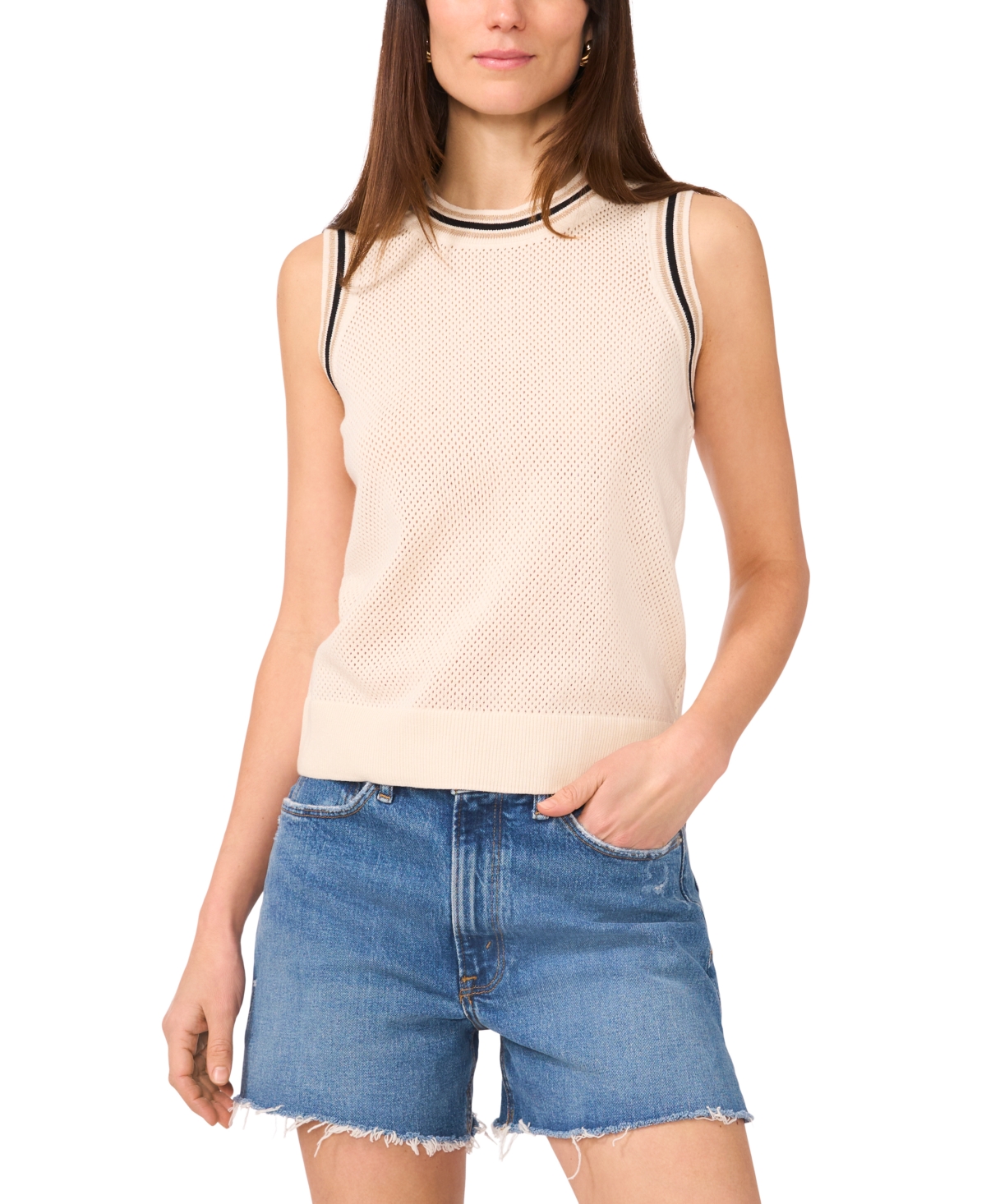 VINCE CAMUTO WOMEN'S SLEEVELESS OPEN-STITCH TOP 