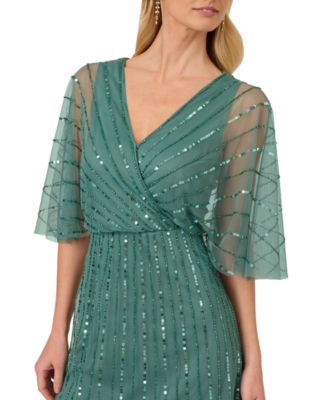 限定セール! Adrianna Papell Aライン フローラル ドレス pearl-beaded-off-shoulder-