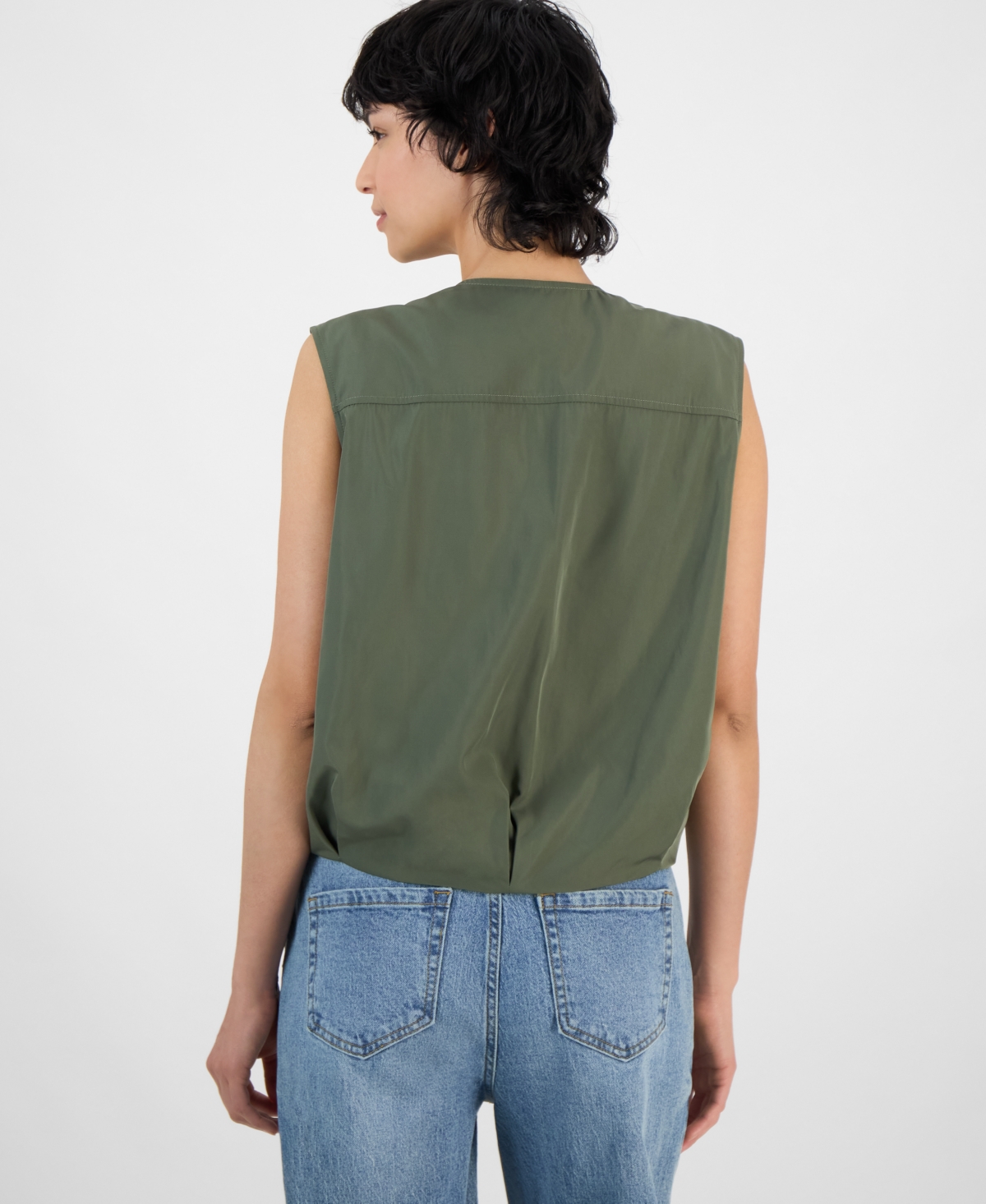 Bar Iii Women's Bubble-hem Cargo Vest, Exclusively At Macy's In Dusty Olive